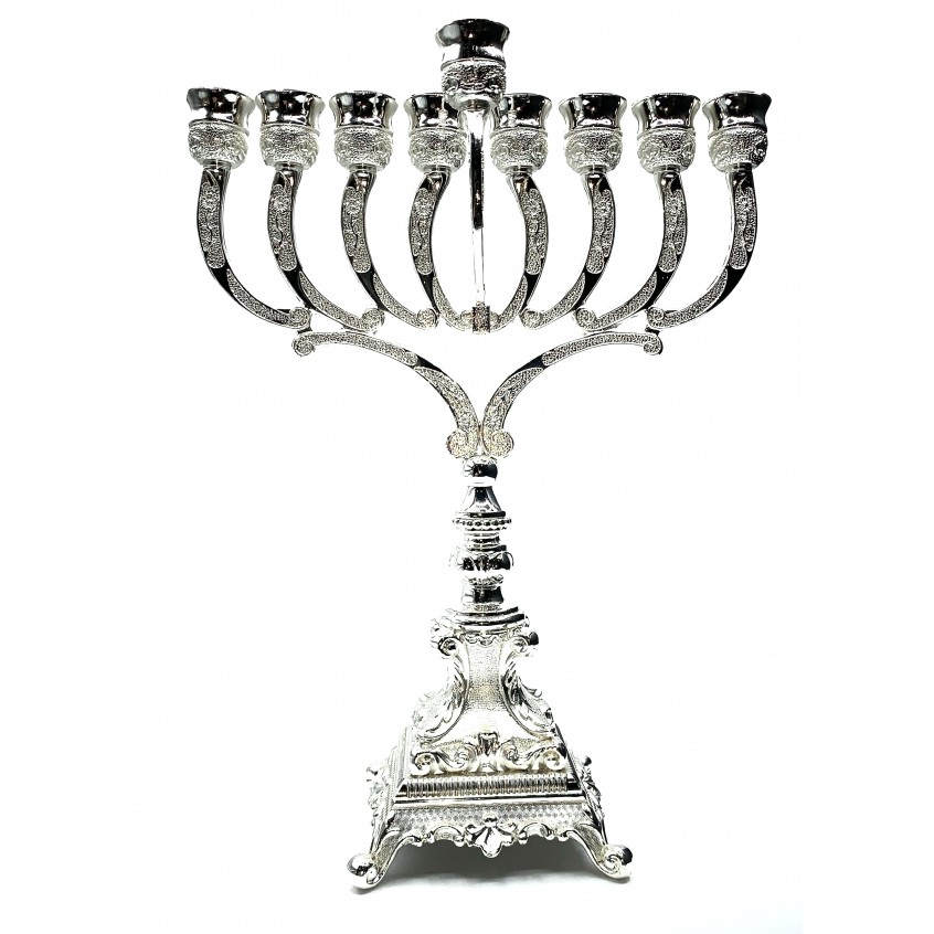 Menorah En Métal 7 Branches - Judaica Jérusalem - Gris Et Doré
