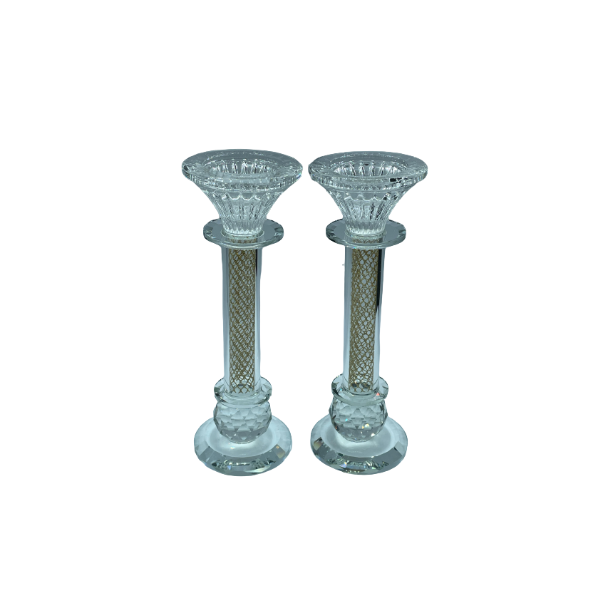 Lot de deux bougeoirs en cristal taillé - Cristal d'Arques