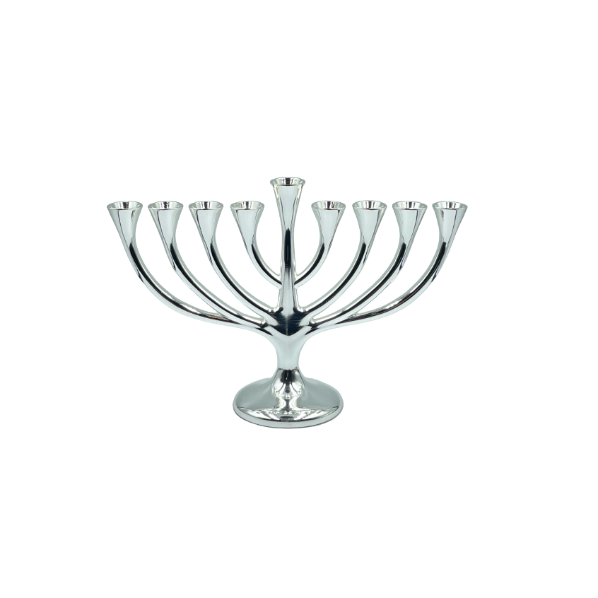 Menorah De Hanoucca 9 Branches Argentée - Bougeoir Traditionnel En Fer Poli Pour La Fête Des Lumières