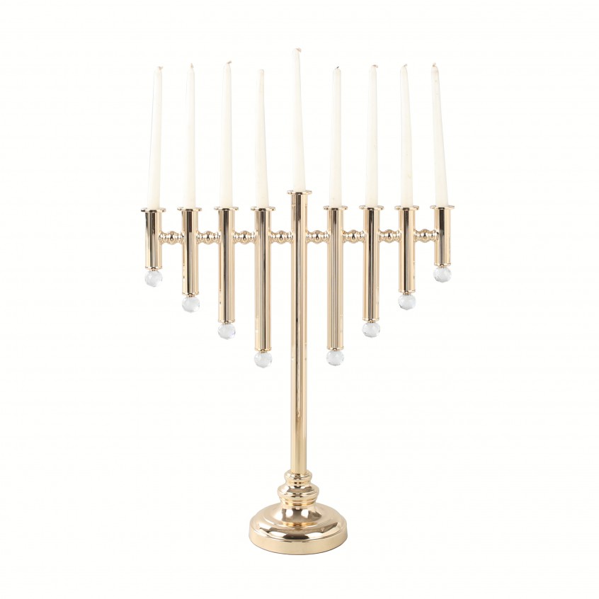 Chandelier Menorah 9 Branches Oldmoom - Métal Doré Vintage Pour Hanoukka